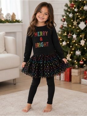 41. Zunie • NWT Girls Black "Merry & Bright" Holiday Tutu Dress